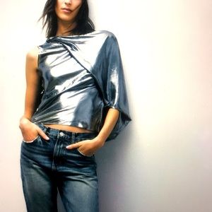 Zara asymmetric metallic top